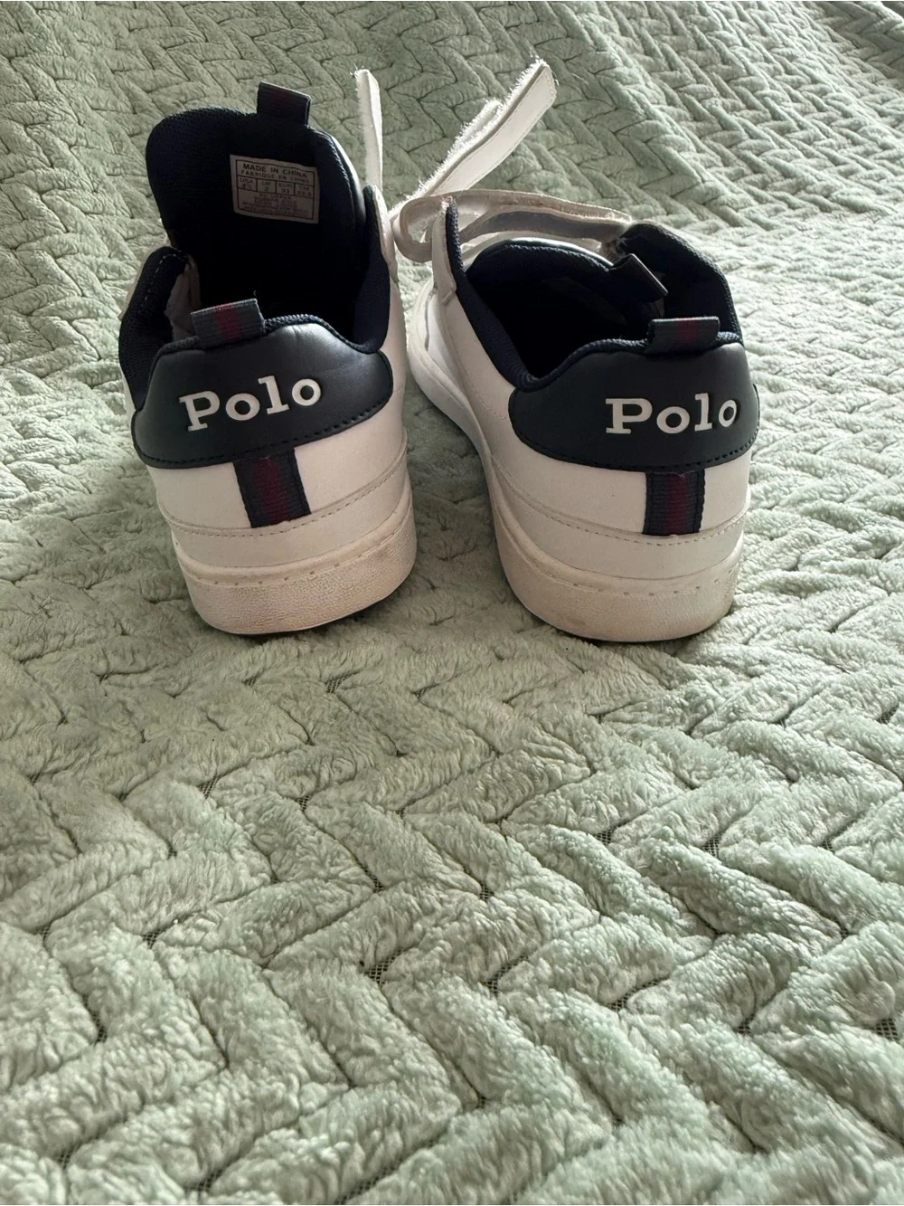 Polo by Ralph Lauren White Kids Velcro Sneakers with Navy Trim